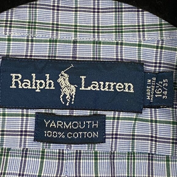 Ralph Lauren Yarmouth Shirt Cotton Button Sz 16.5 Down Blue Green Check - Picture 6 of 8